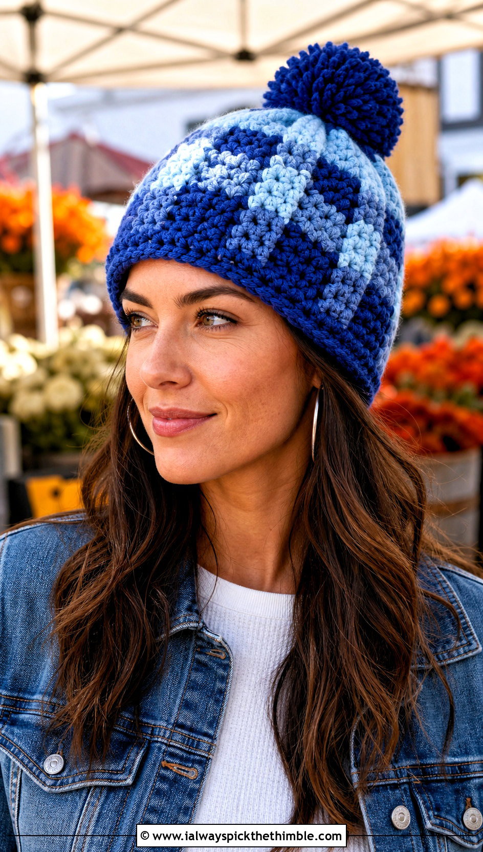 Buffalo Plaid Crochet Beanie With Denim Jacket - 15 Plaid Crochet Beanie outfit ideas