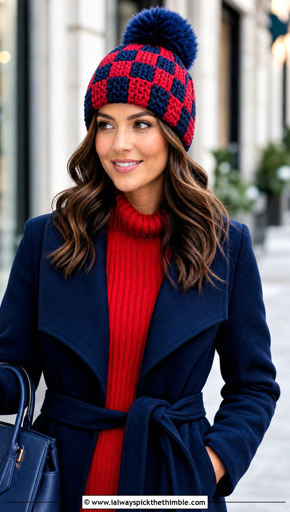Buffalo Plaid Faux Fur Pom Beanie With Sweater Dress - 20 Buffalo Plaid Crochet Hat outfit ideas