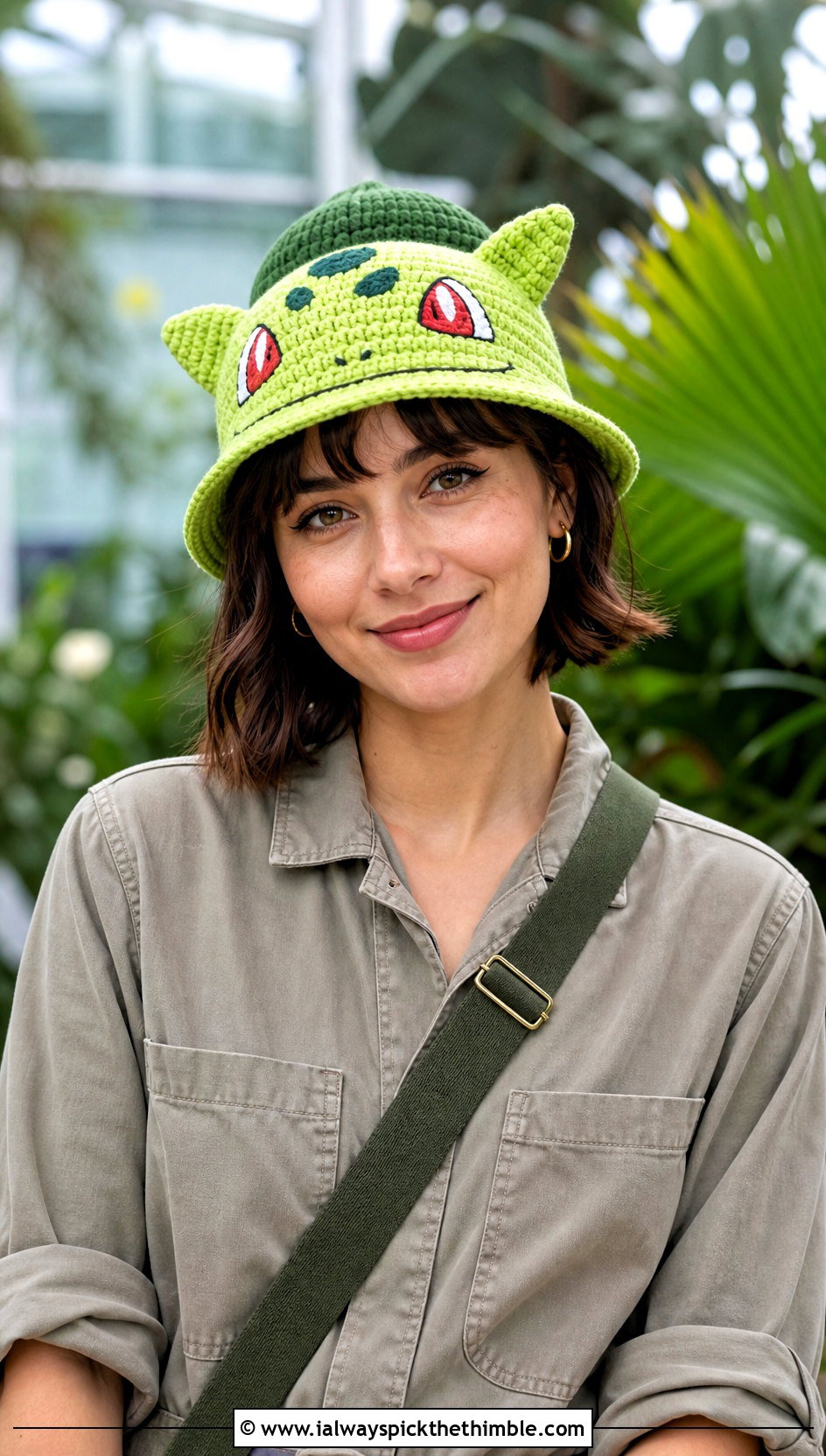 Bulbasaur Crochet Bucket Hat With Utility Jumpsuit - 15 Crochet Pokemon Bucket Hat outfit ideas