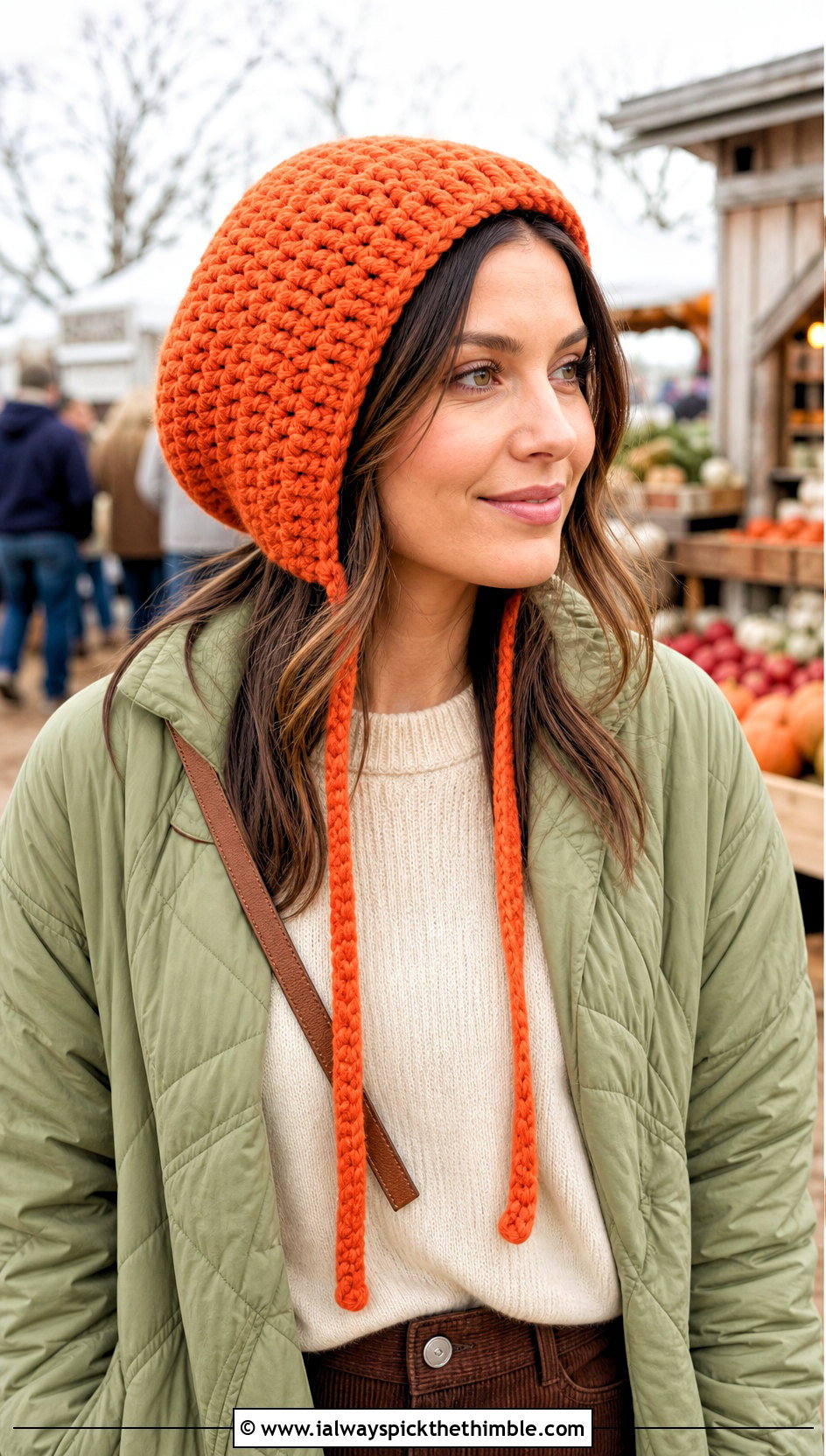 Bulky 5 Yarn Crochet Bonnet Hat With Quilted Jacket - 20 bulky 5 yarn crochet hat outfit ideas