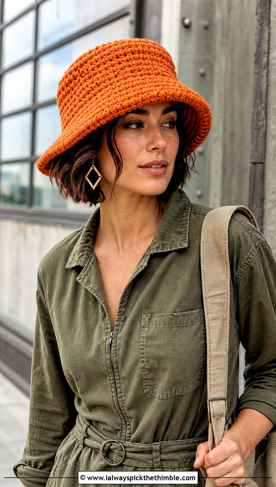 Bulky 5 Yarn Crochet Bucket Hat With Utility Jumpsuit - 20 bulky 5 yarn crochet hat outfit ideas