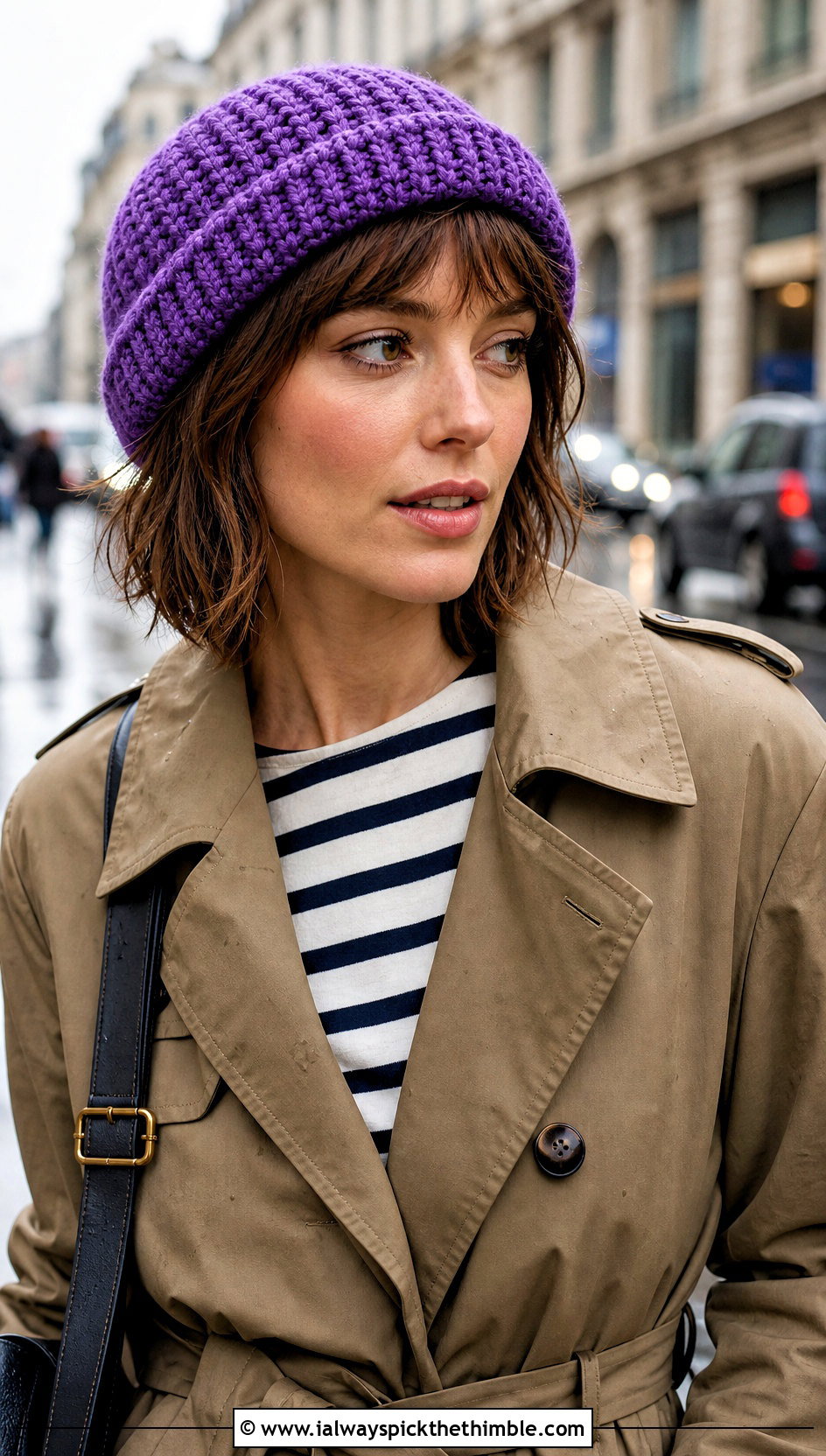Bulky 5 Yarn Crochet Fisherman Beanie With Trench Coat - 20 bulky 5 yarn crochet hat outfit ideas