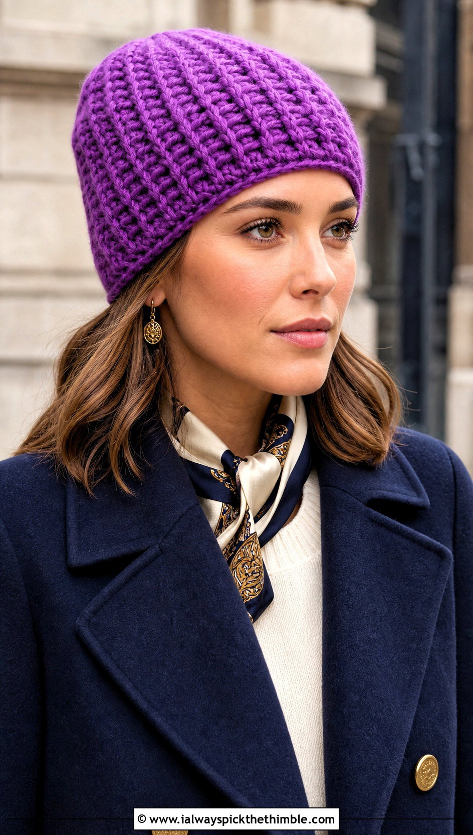 Bulky Alpine Stitch Crochet Beanie With Old Money Outfit - 20 bulky crochet beanie outfit ideas