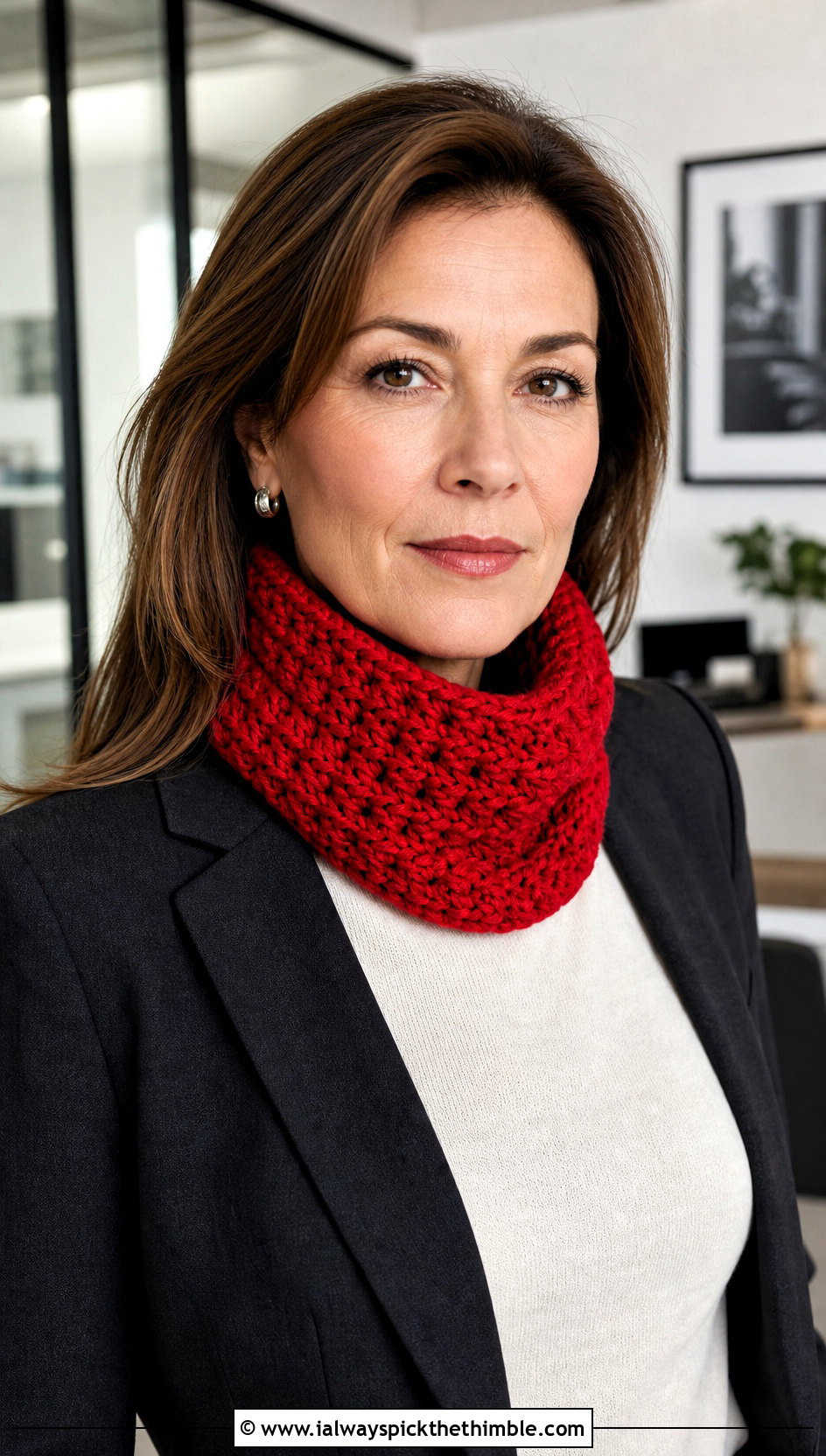 Bulky Crochet Cowl Scarf With Tailored Blazer - 15 Crochet For Scarves Using Bulky Yarn outfit ideas