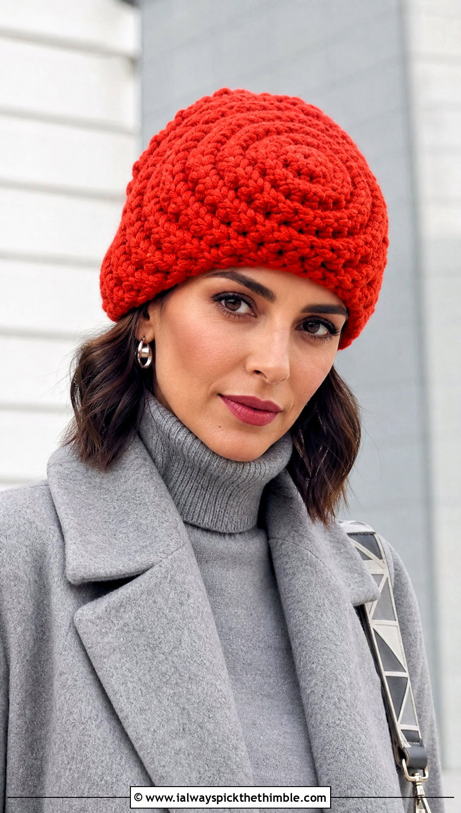 Bulky Spiral Crochet Beanie With Monochrome Outfit - 20 bulky crochet beanie outfit ideas