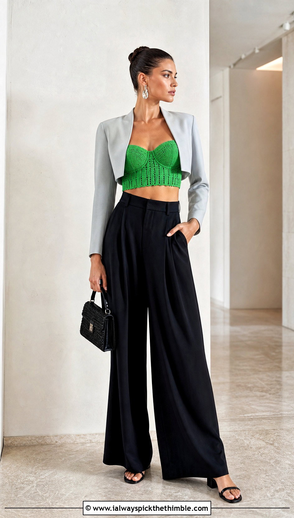 Bustier Crochet Bralette With Wide Leg Pants - 15 simple crochet bralette outfit ideas