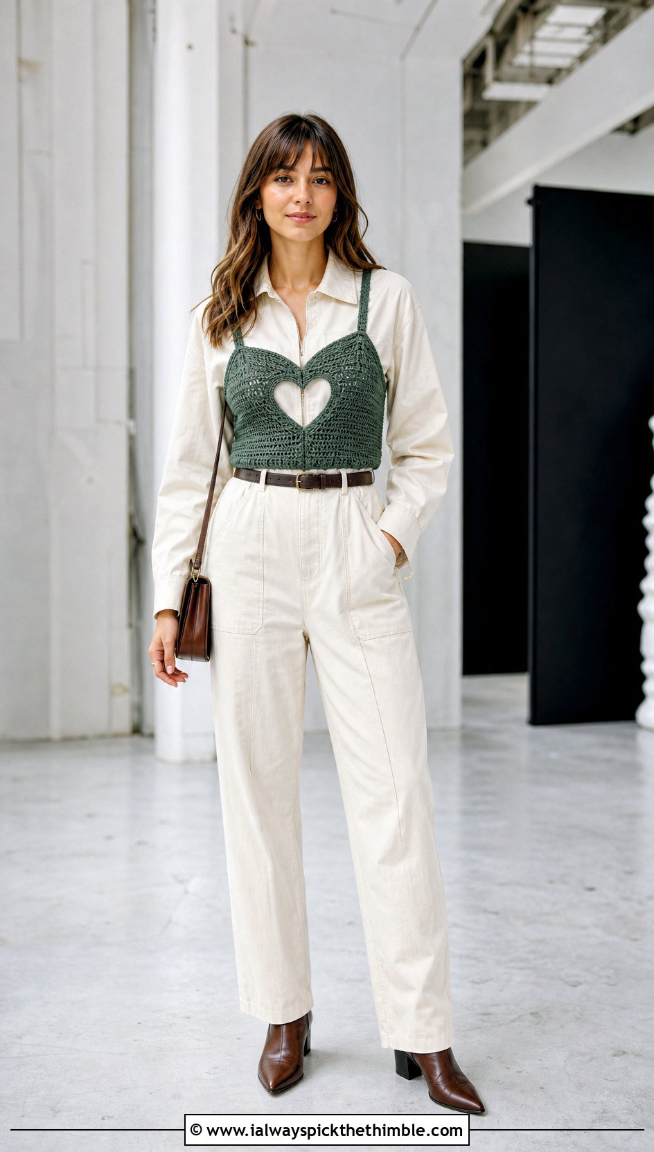Bustier Heart Cutout Crochet Top Over A Utility Jumpsuit - 20 heart cutout crochet top outfit ideas