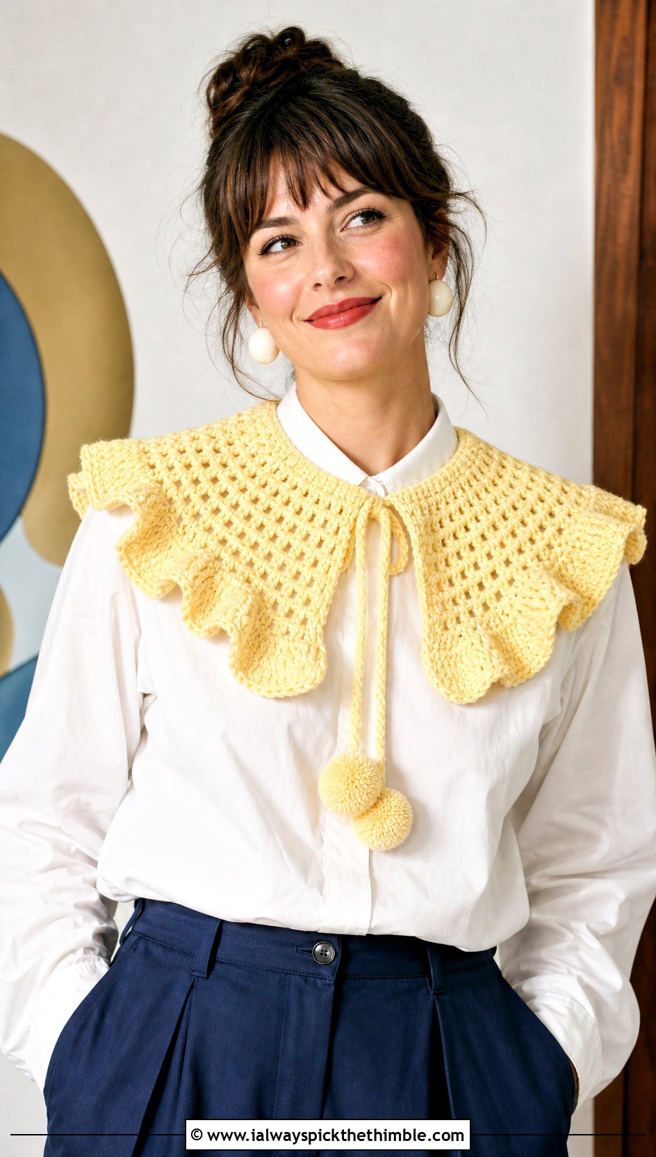 Butter Yellow Crochet Clown Collar And Wide Leg Pants Costume - 15 crochet halloween costumes women outfit ideas