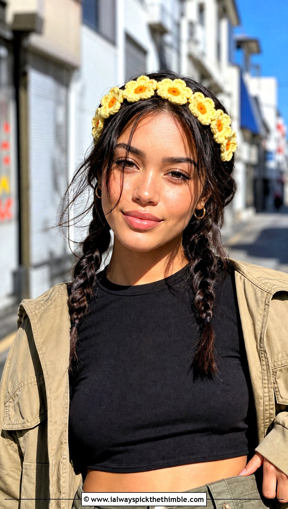 Buttercup Crochet Flower Crown Headband With Cargo Pants - 20 crochet flower crown headband outfit ideas
