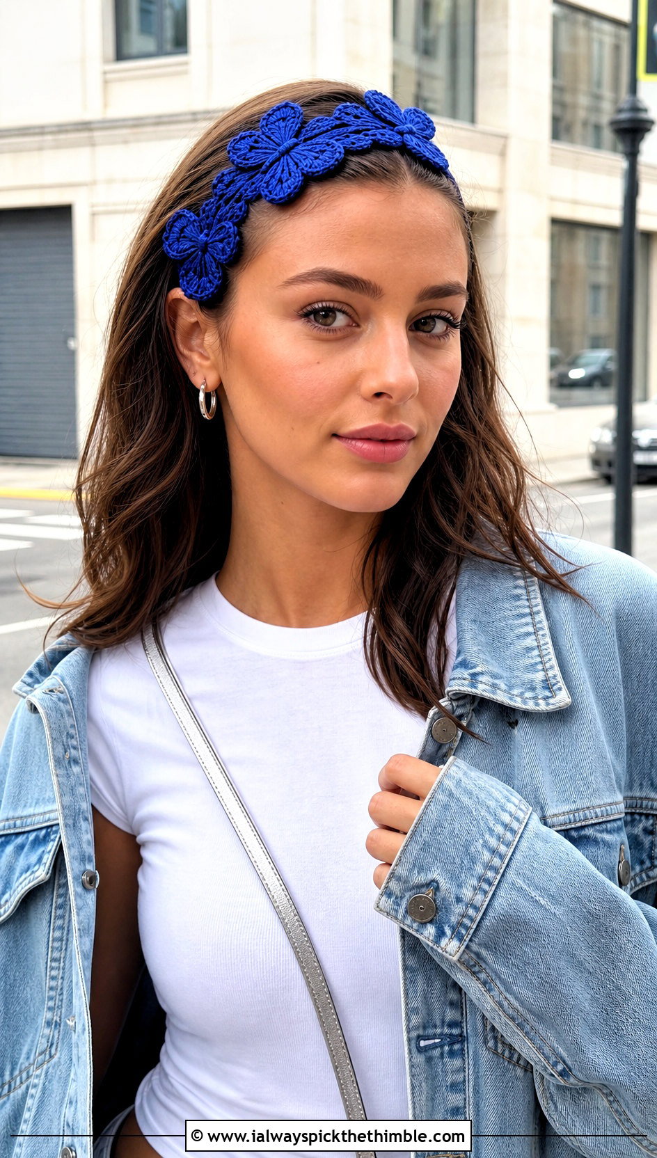 Butterfly Applique Crochet Headband With Double Denim - 15 crochet butterfly headband outfit ideas