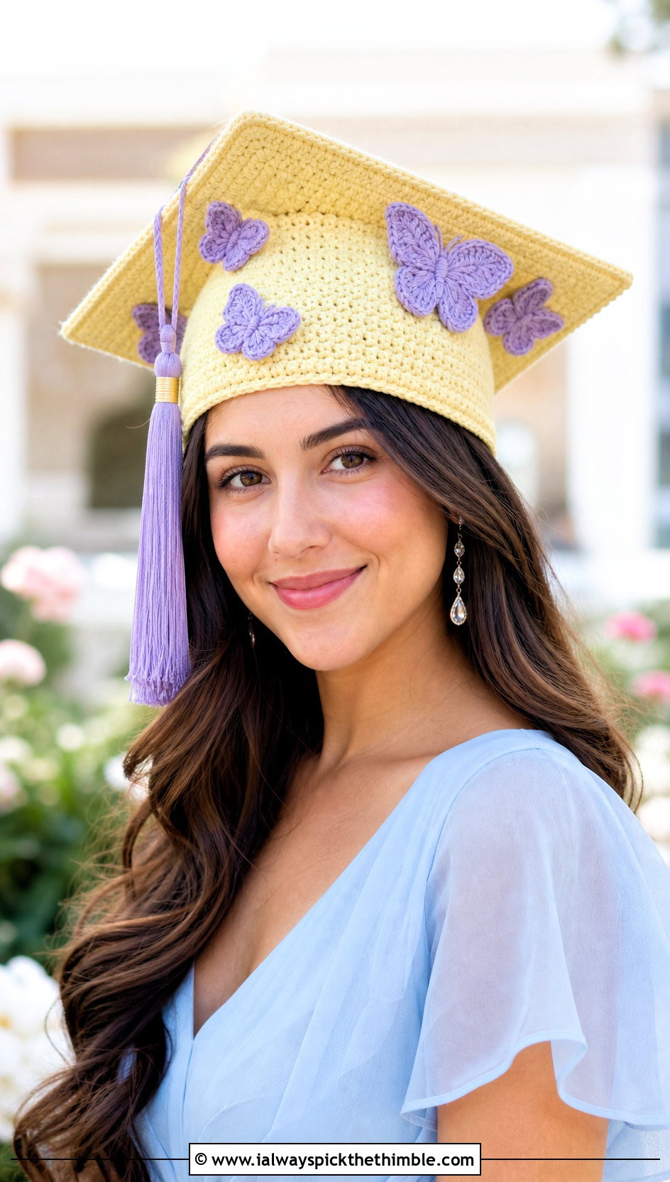 Butterfly Crochet Graduation Cap With Chiffon Dress - 25 crochet graduation cap outfit ideas