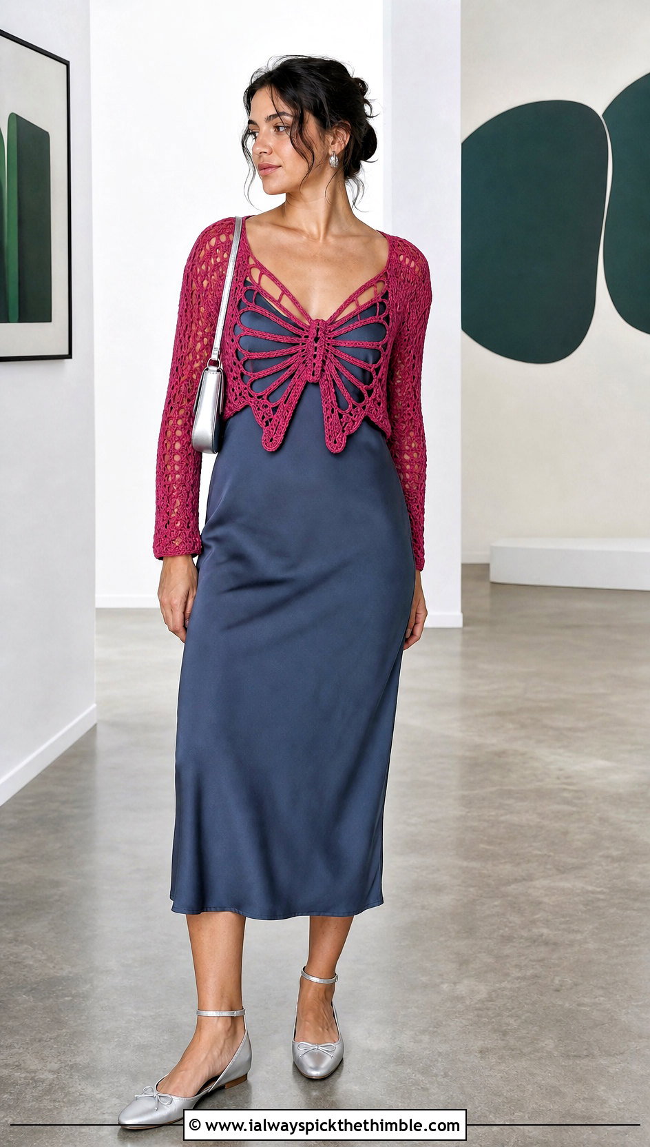 Butterfly Crochet Shrug Top With Slip Dress - 25 butterfly crochet top outfit ideas