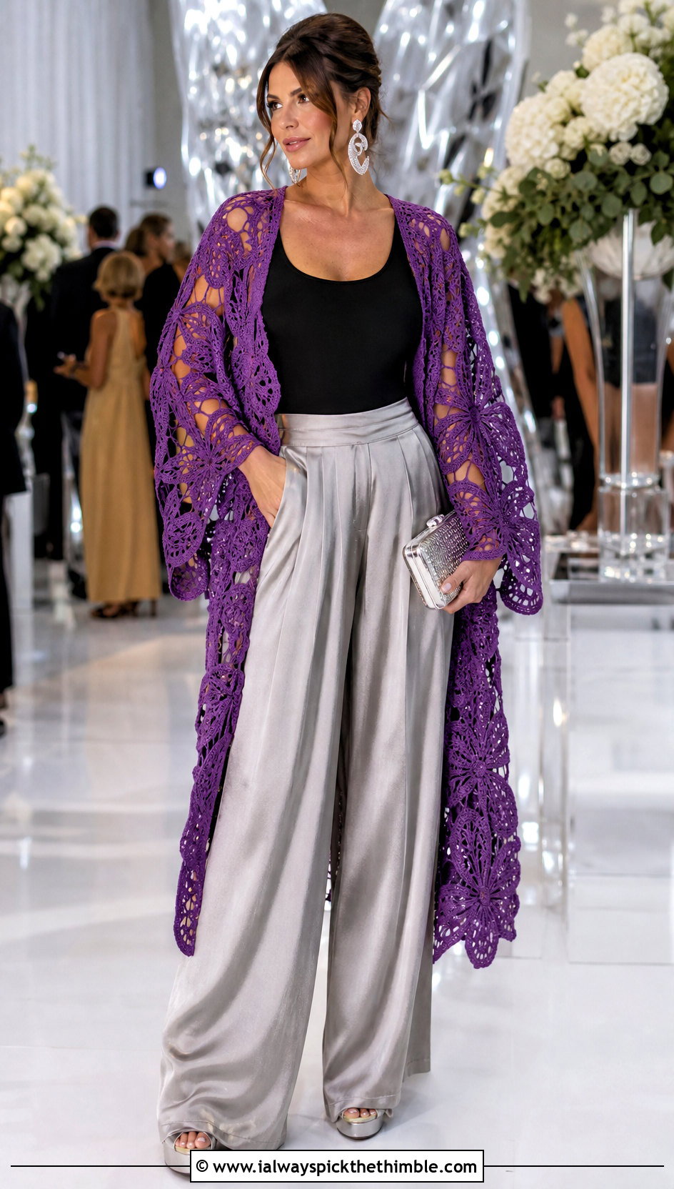 Butterfly Lace Kimono Crochet Cardigan With Palazzo Pants - 20 kimono crochet cardigan outfit ideas