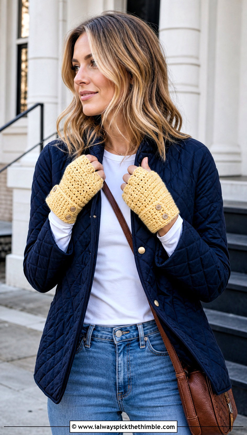 Button Back Flip Top Crochet Mittens With Jeans - 20 Convertible Crochet Fingerless Mittens outfit ideas