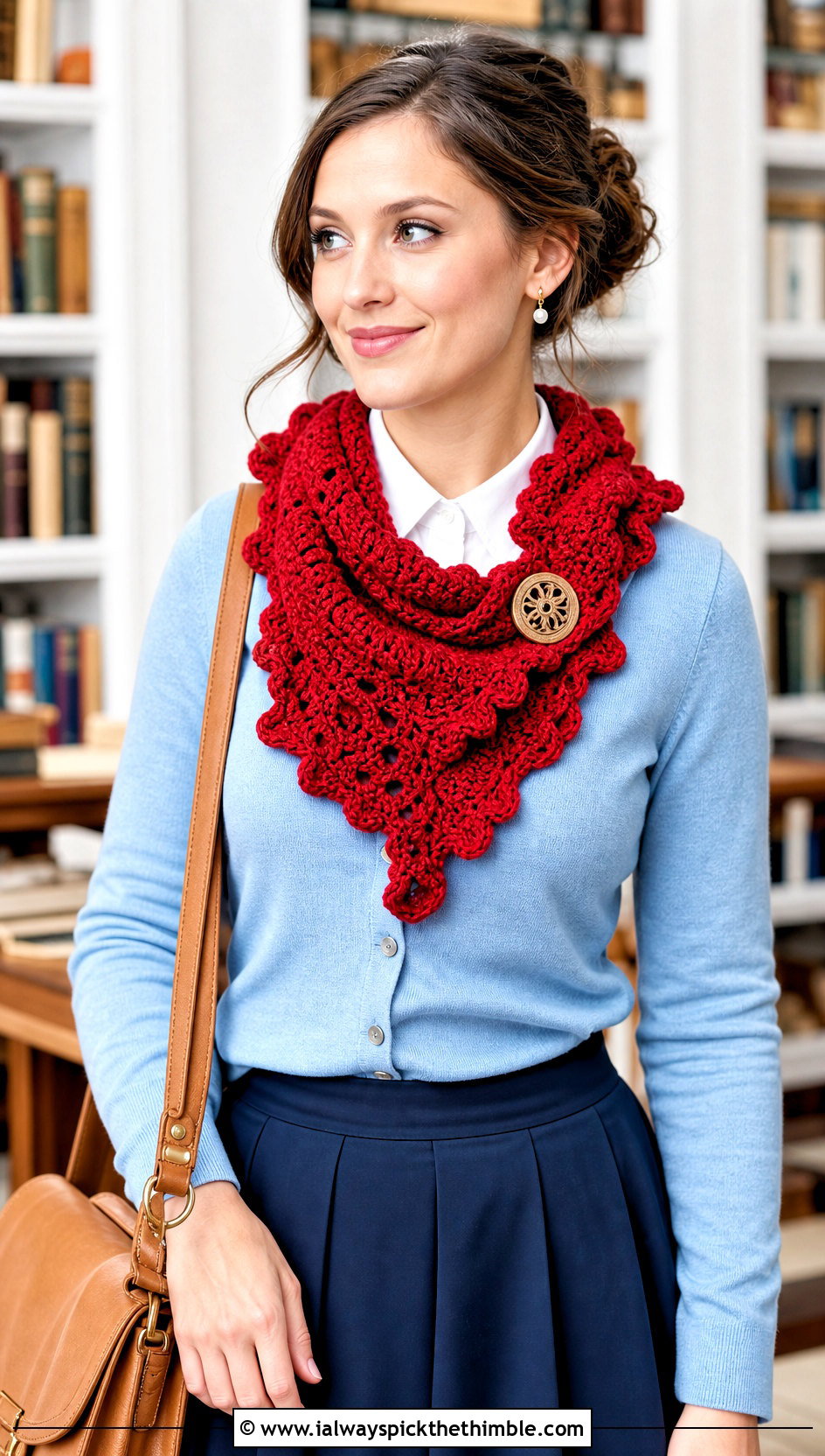 Button Cowl Freeform Crochet Scarf With Pleated Skirt - 20 Freeform Crochet Scarf outfit ideas