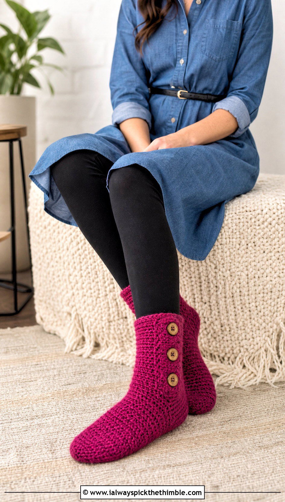 Button Cuff Crochet Bed Socks With Shirt Dress - 25 crochet bed socks outfit ideas