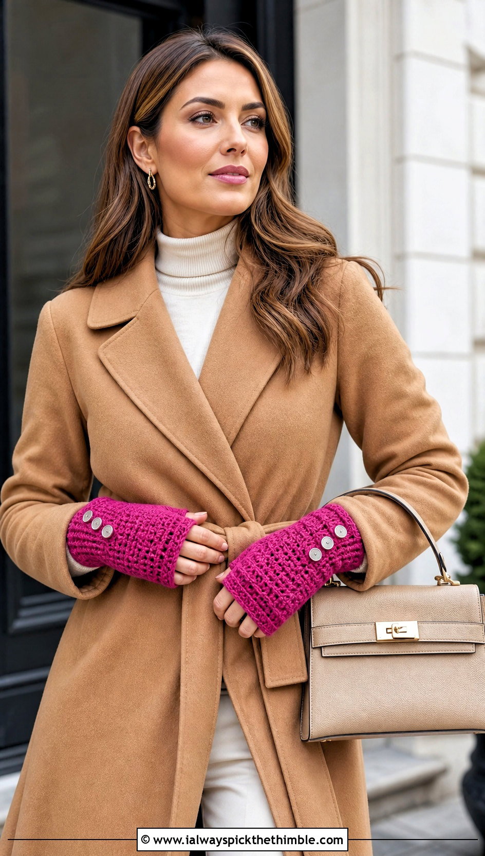 Button Cuff Crochet Fingerless Mitts With Wrap Coat - 20 crochet half gloves fingerless mitts outfit ideas