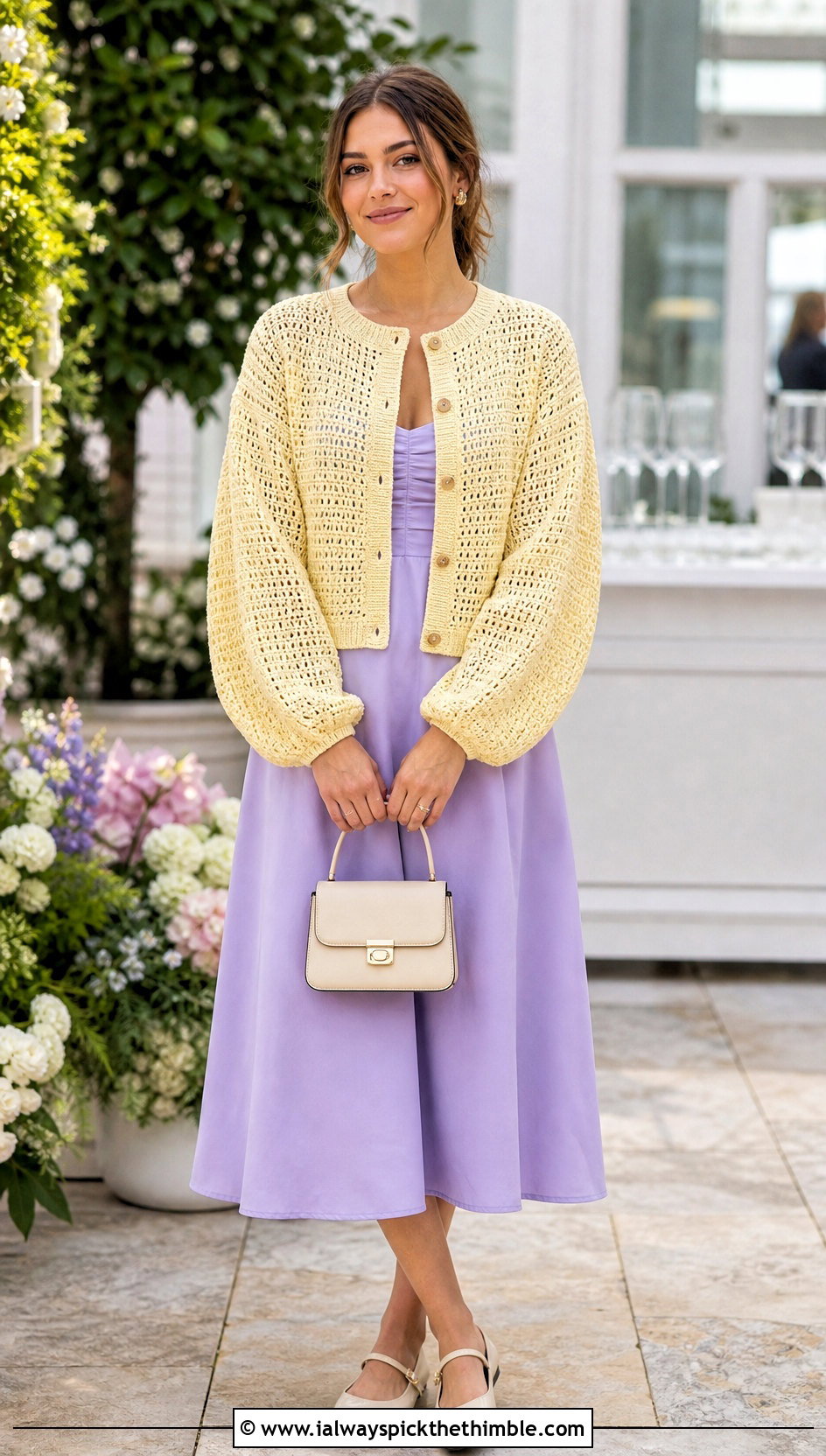 Button Front Balloon Sleeve Cardigan With A Line Dress - 20 Crochet Puffy Sleeves Cardigan outfit ideas