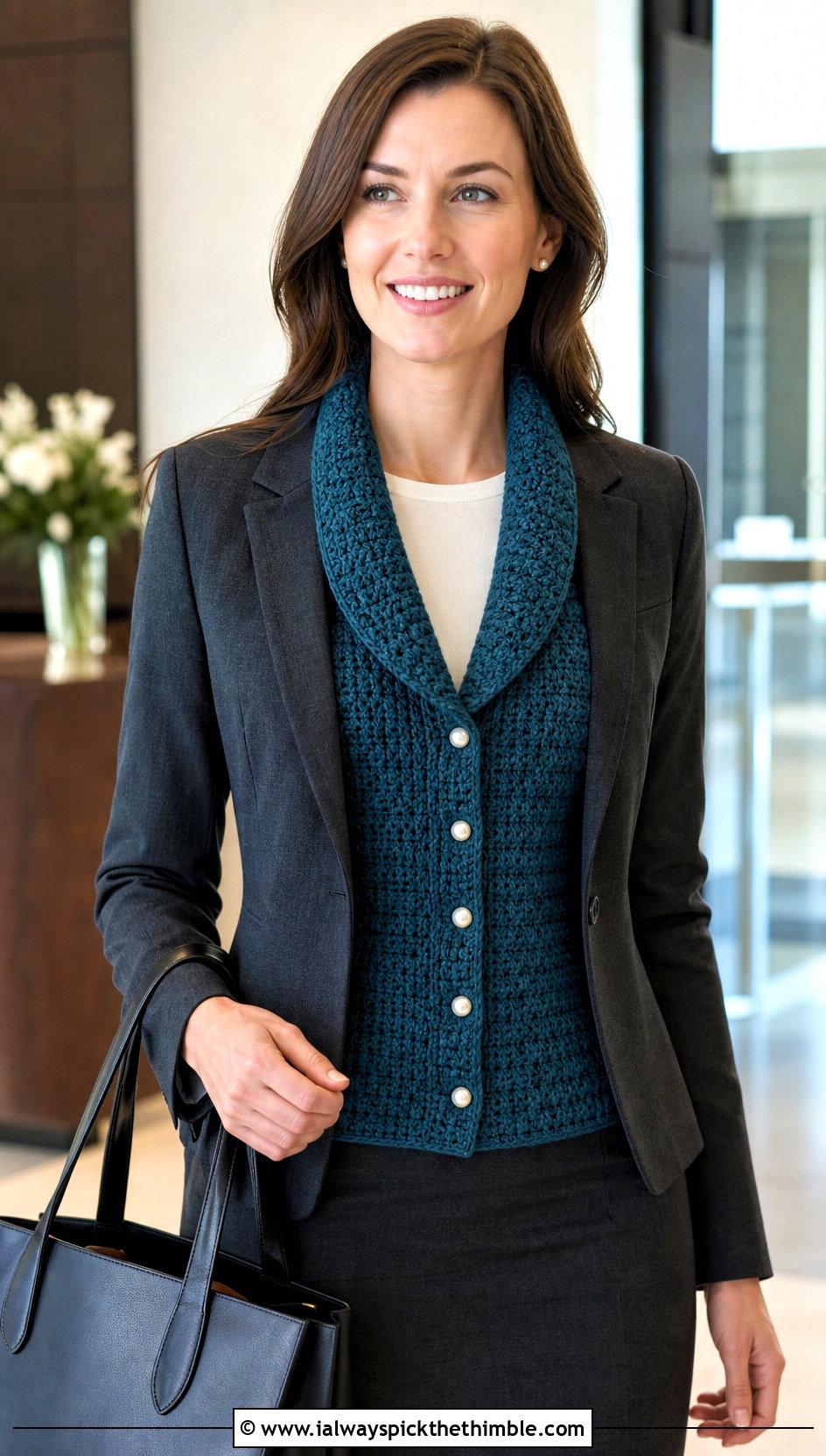 Button Front Cowl With Skirt Suit And Slingback Flats - 15 Cowls To Crochet outfit ideas