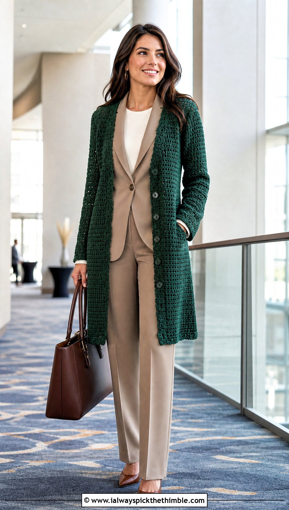 Button Front Crochet Coatigan With Matching Suit - 25 crochet long sweater outfit ideas