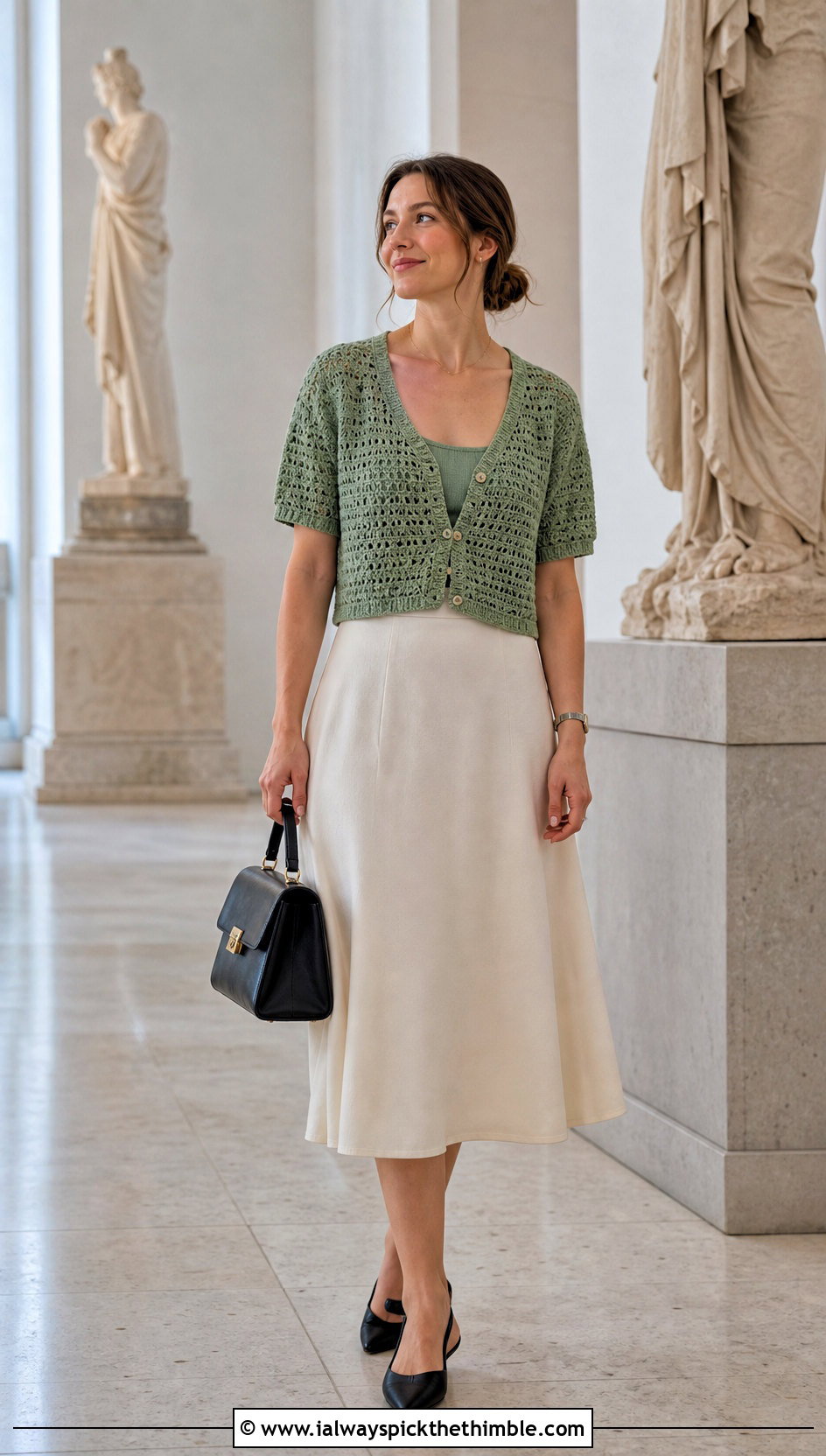 Button Front Crochet Crop Top With A Line Skirt - 25 crochet crop top outfit ideas