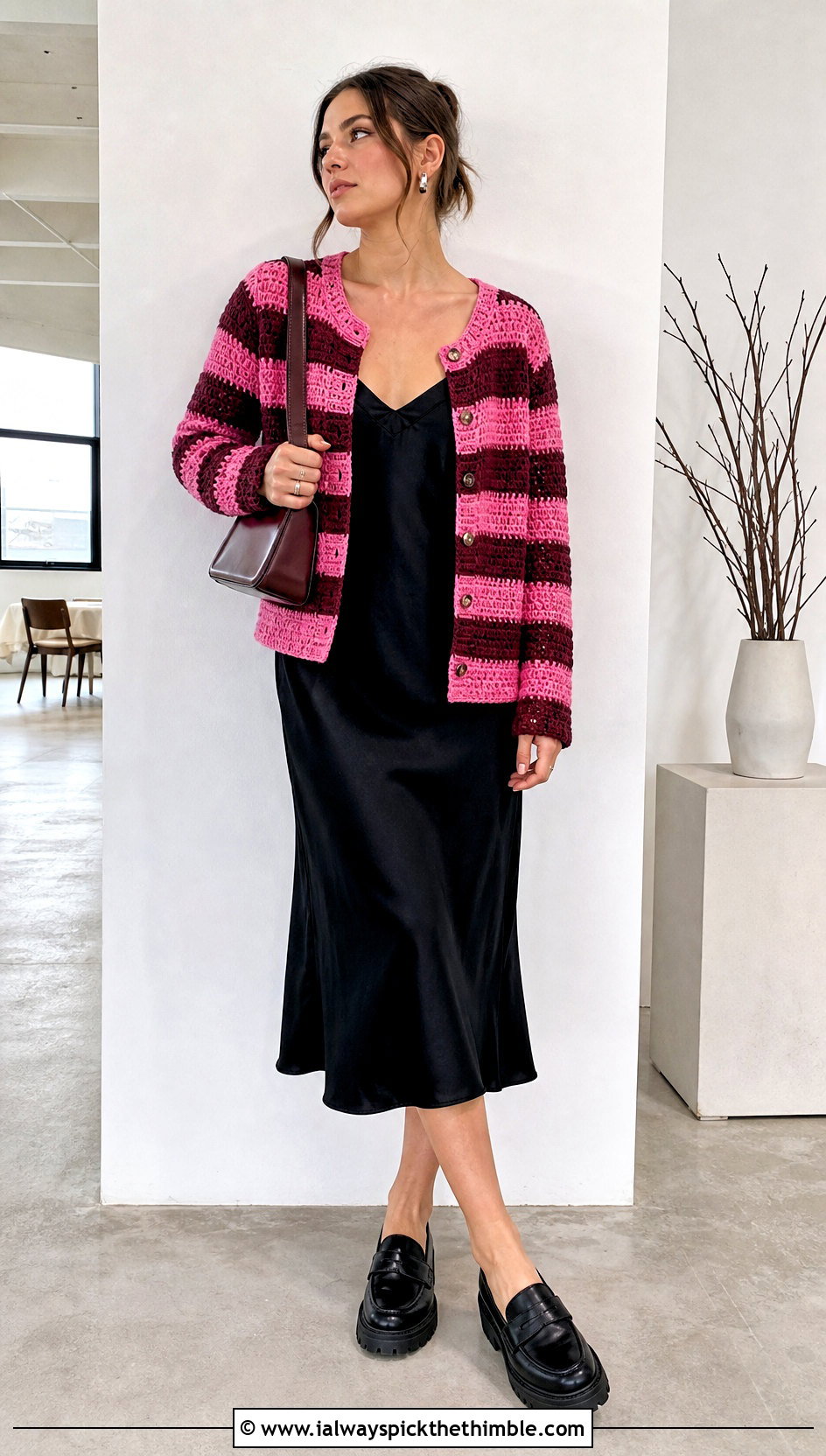 Button Front Crochet Freddy Krueger Sweater With Slip Dress - 20 crochet freddy krueger sweater outfit ideas