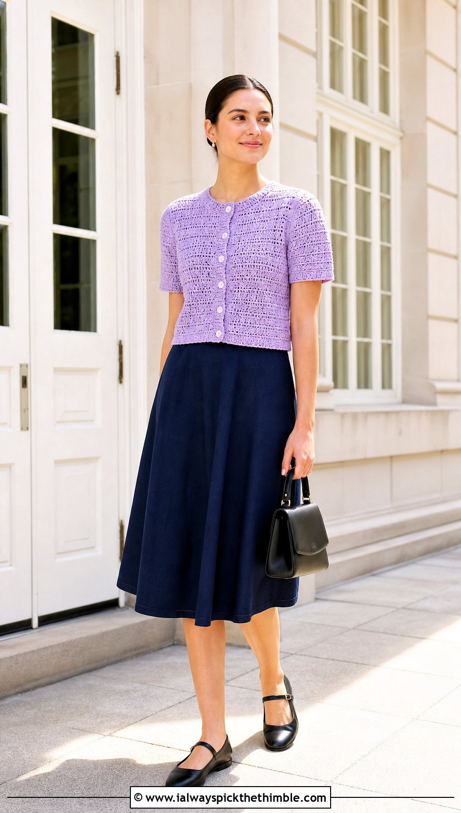 Button Front Crochet Half Top With Midi Skirt - 25 crochet half top outfit ideas
