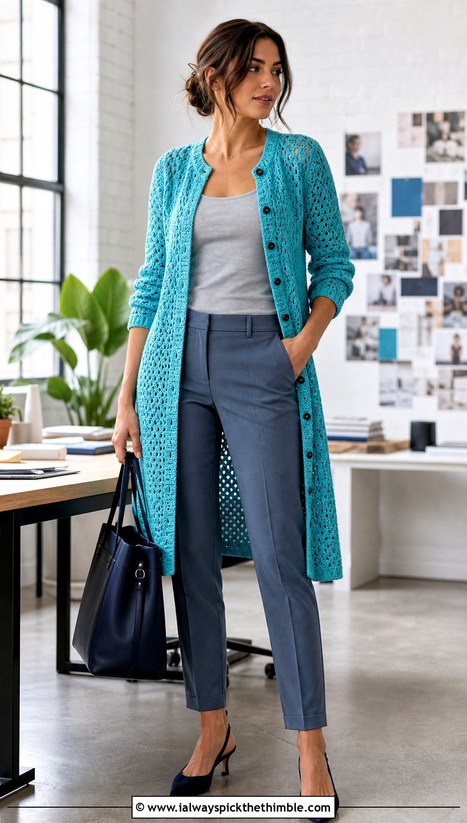 Button Front Crochet Longline Cardigan With Matching Trousers - 20 Crochet Longline Cardigan outfit ideas