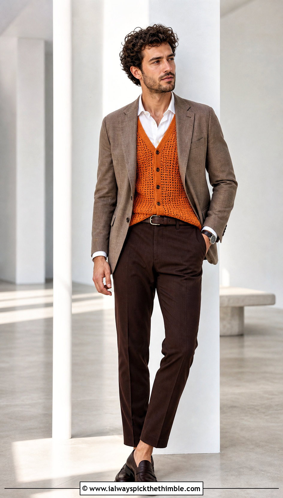Button Front Crochet Mens Sweater Vest With Suit Separates - 20 Mens Crochet Sweater Vest outfit ideas