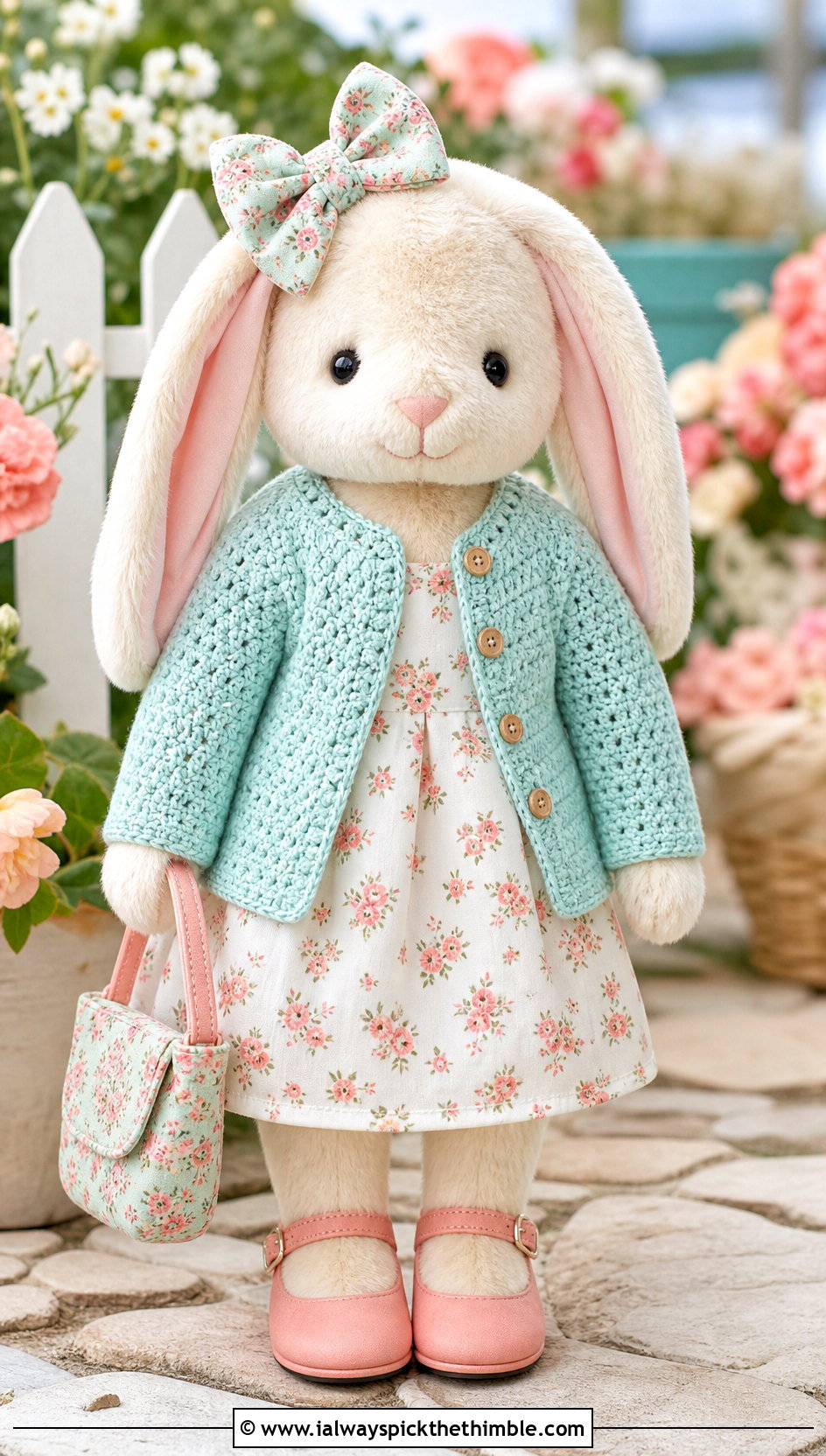 Button Front Crochet Toy Cardigan With Floral Dress - 20 Crochet Sweater For Toy outfit ideas