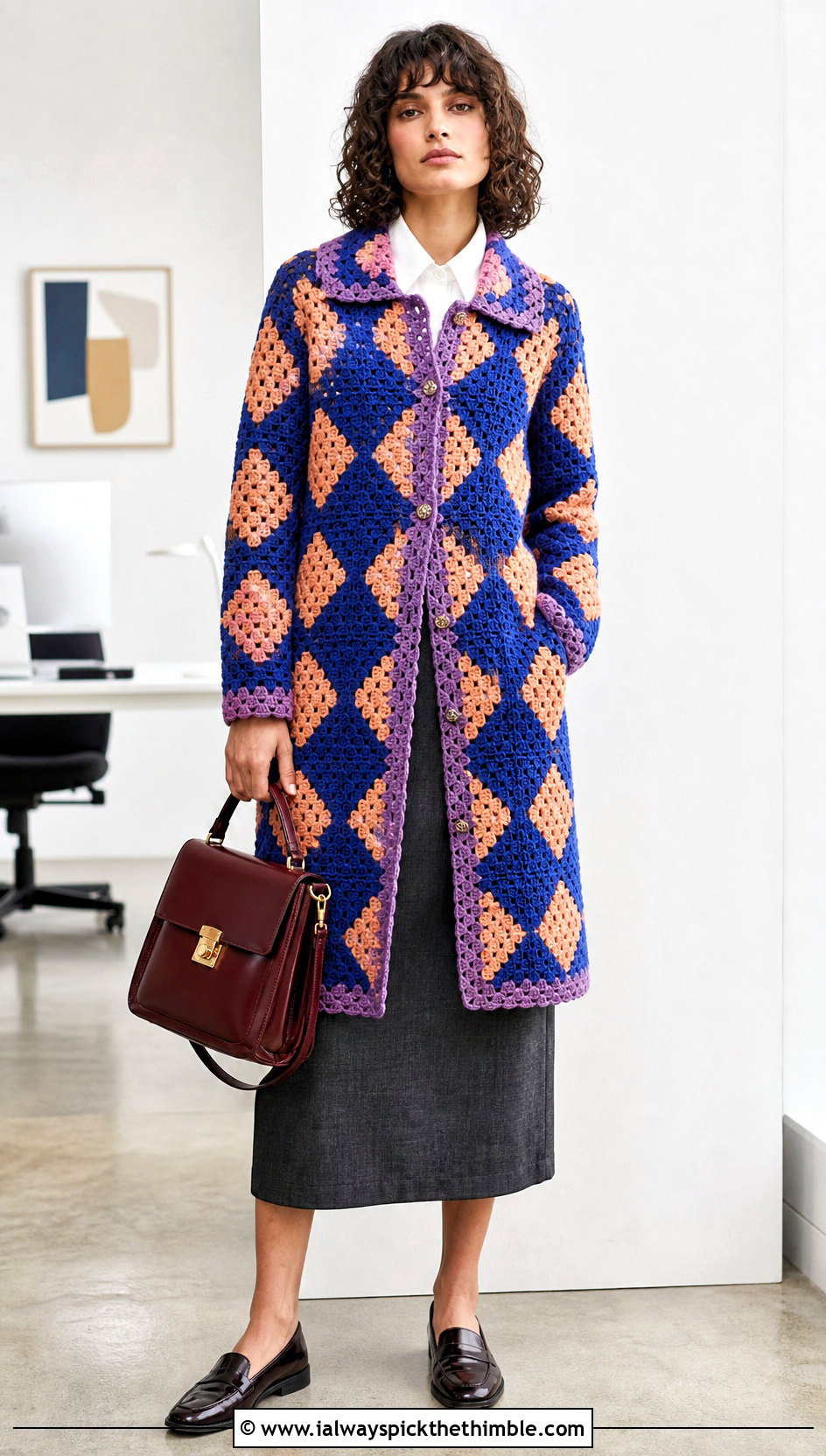 Button Front Howl Crochet Coat With Midi Skirt - 20 howl crochet coat outfit ideas