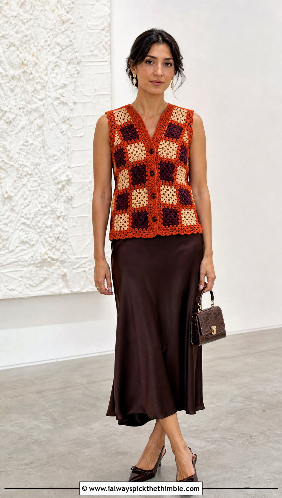 Button Front Paul McCartney Crochet Vest With Midi Skirt - 25 paul mccartney crochet vest outfit ideas