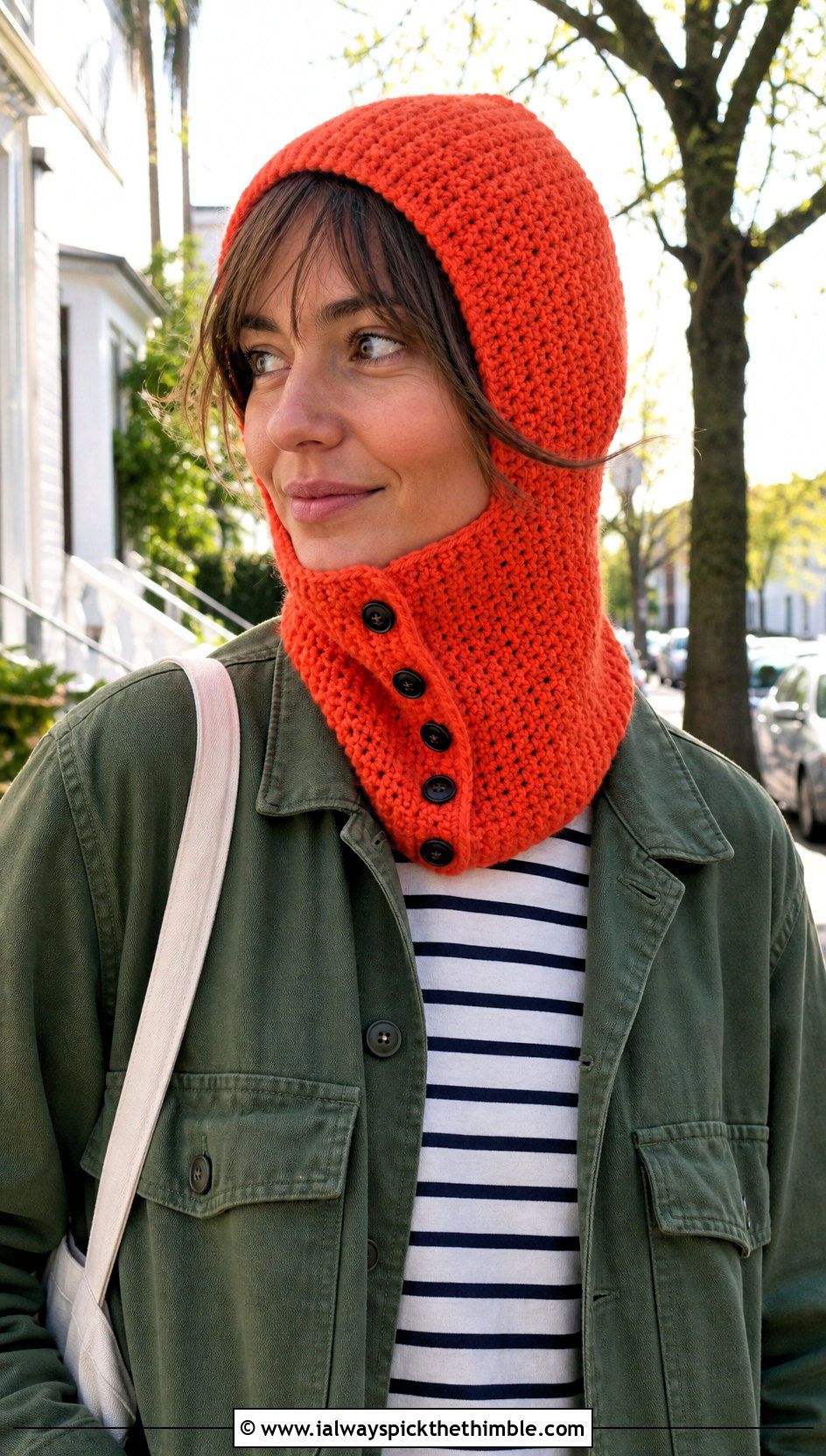 Button Neck Crochet Balaclava With Utility Jacket - 25 crochet baclava hat outfit ideas
