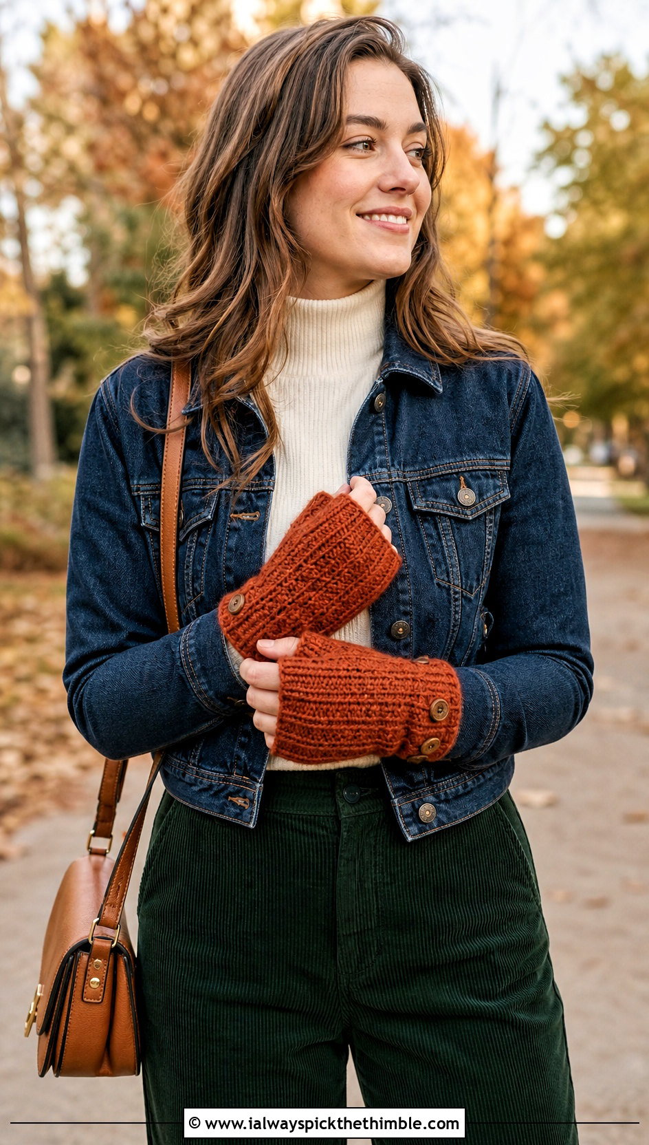 Buttoned Crochet Fingerless Gloves With Corduroy Outfit - 20 finger less crochet gloves outfit ideas