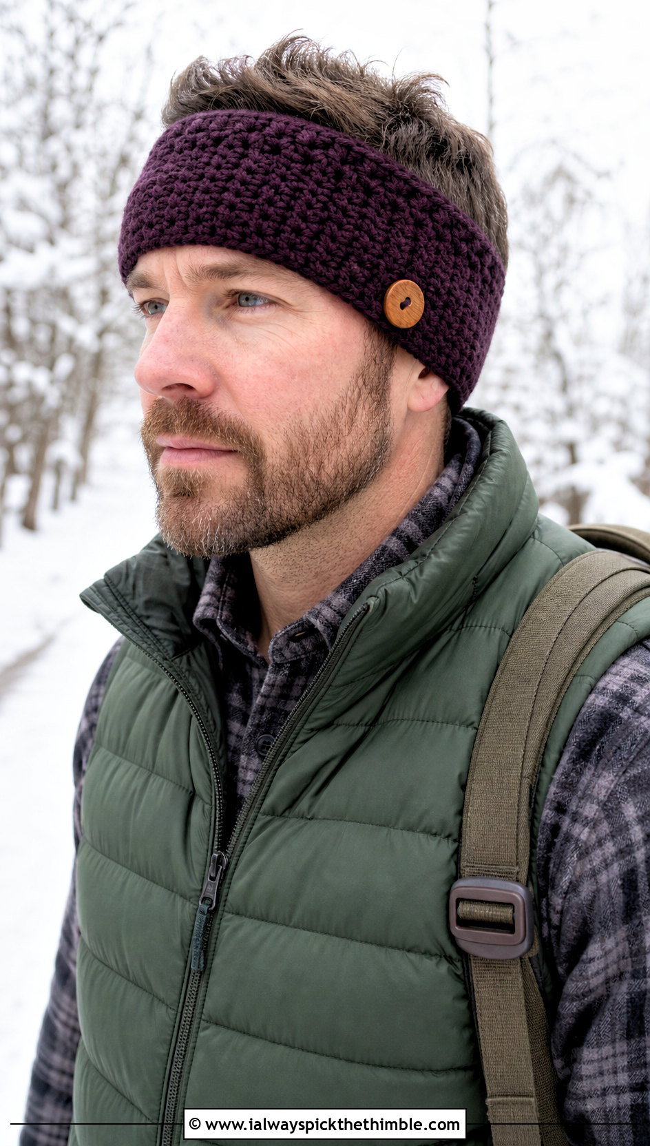 Buttoned Crochet Headband With Puffer Vest - 15 Crochet Headband For Men outfit ideas