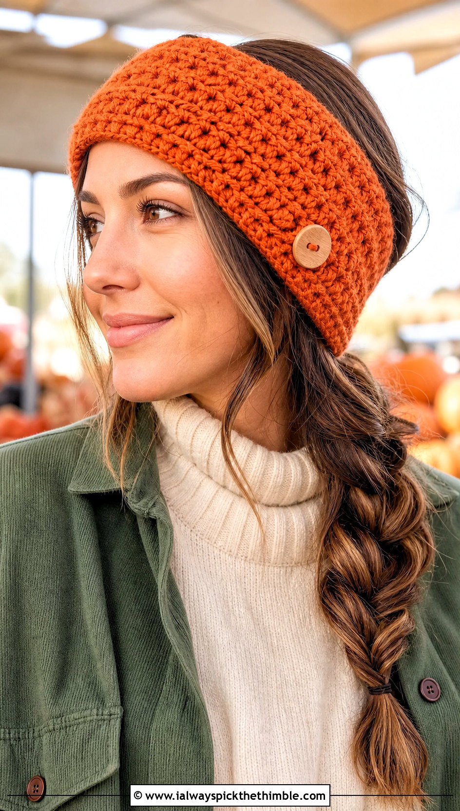Buttoned Crochet Headband With Shacket And Corduroy Pants - 20 crochet hair headband outfit ideas