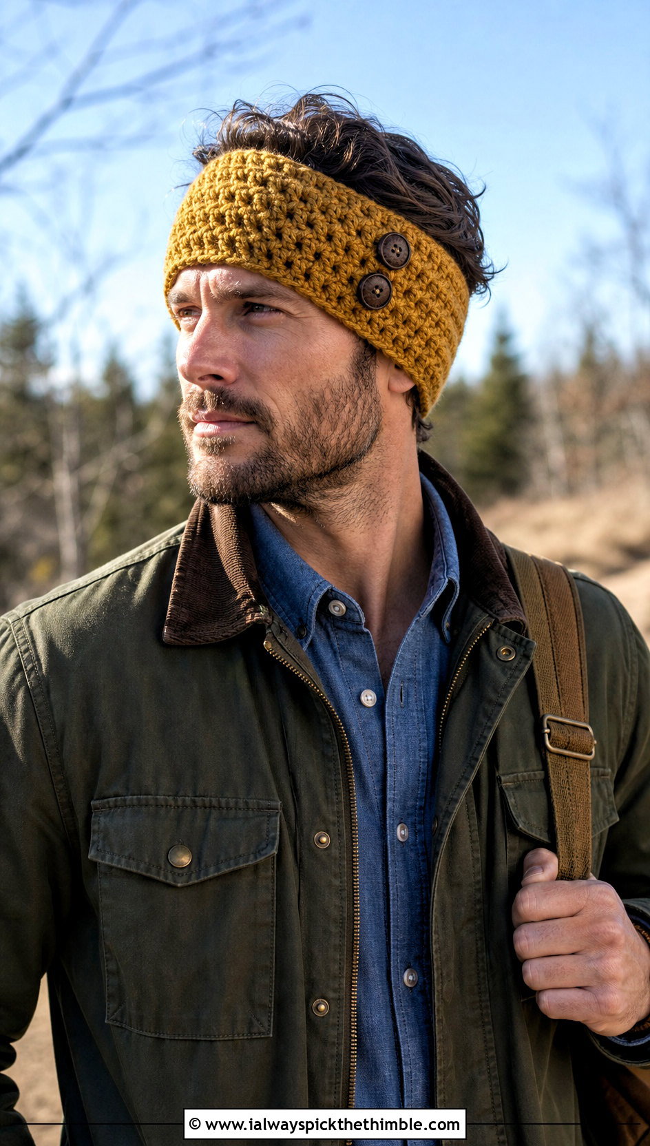 Buttoned Crochet Mens Ear Warmer With Field Jacket - 20 Crochet Mens Ear Warmer outfit ideas