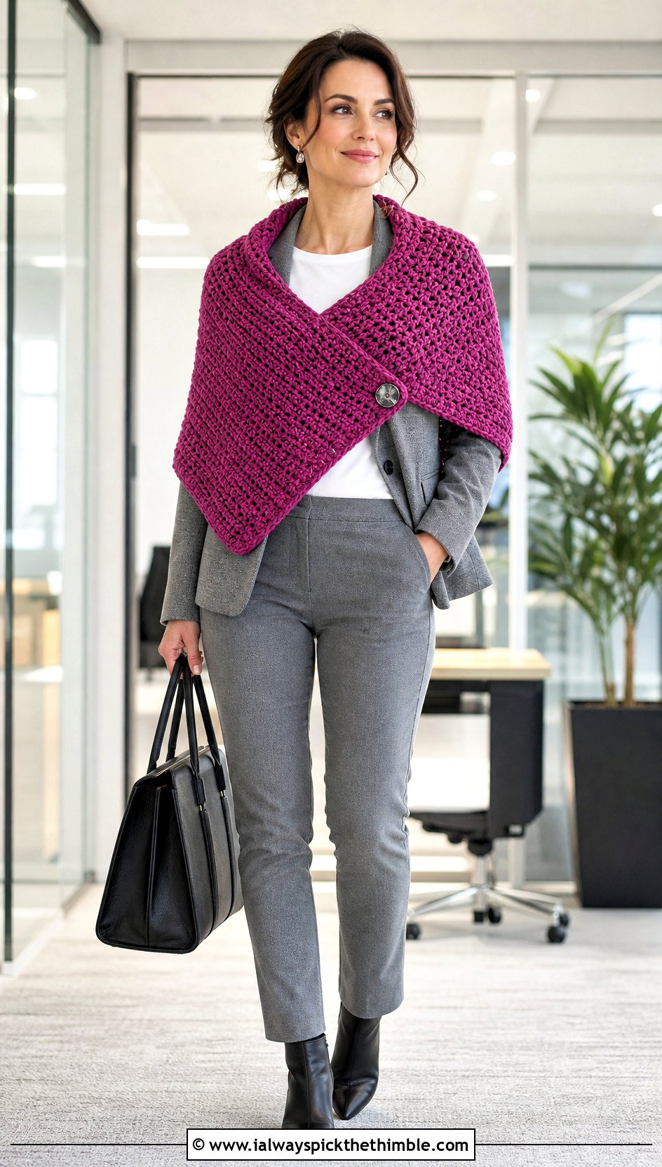 Buttoned Crossover Crochet Outlander Shawl With Blazer - 25 crochet outlander shawl outfit ideas
