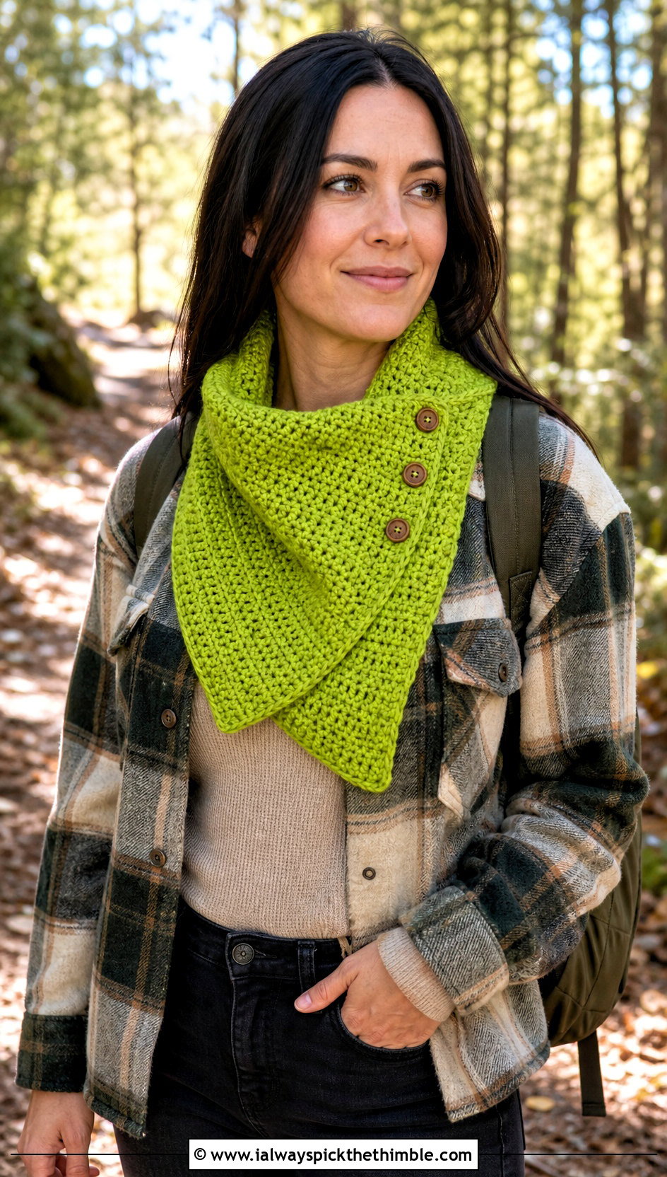 Buttoned Half Double Crochet Scarf With Shacket - 20 Half Double Crochet Scarf outfit ideas