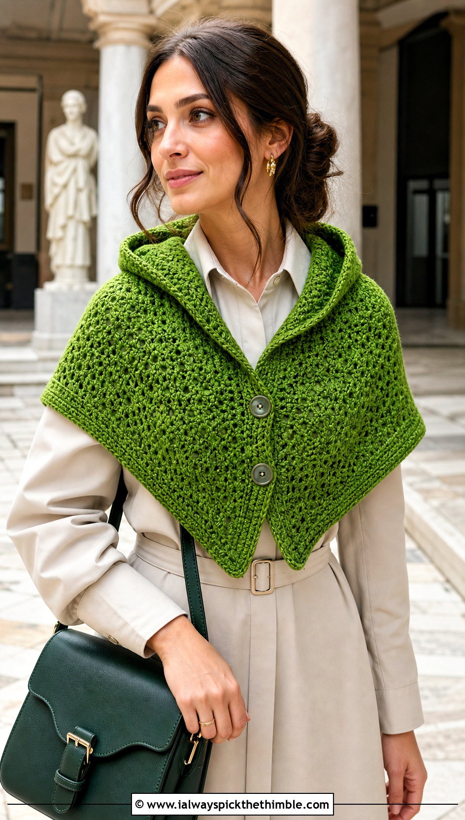 Buttoned Hooded Scarf With Shirt Dress - 20 Crochet Hoodie Scarf outfit ideas