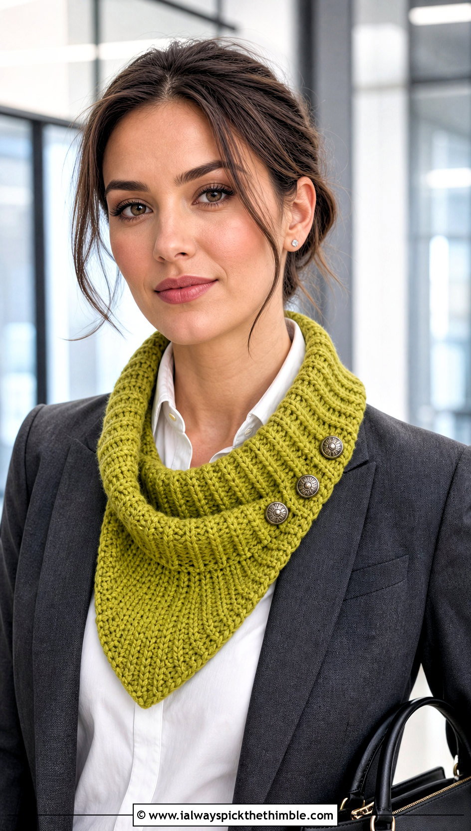 Buttoned Ribbed Cowl With Tailored Blazer - 20 Crochet Ribbed Cowl outfit ideas