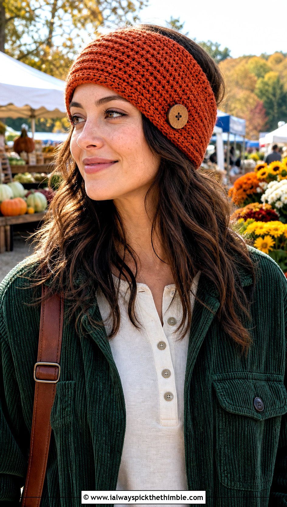 Buttoned Tunisian Crochet Earwarmer With Corduroy Overshirt - 15 Tunisian Crochet Earwarmer outfit ideas