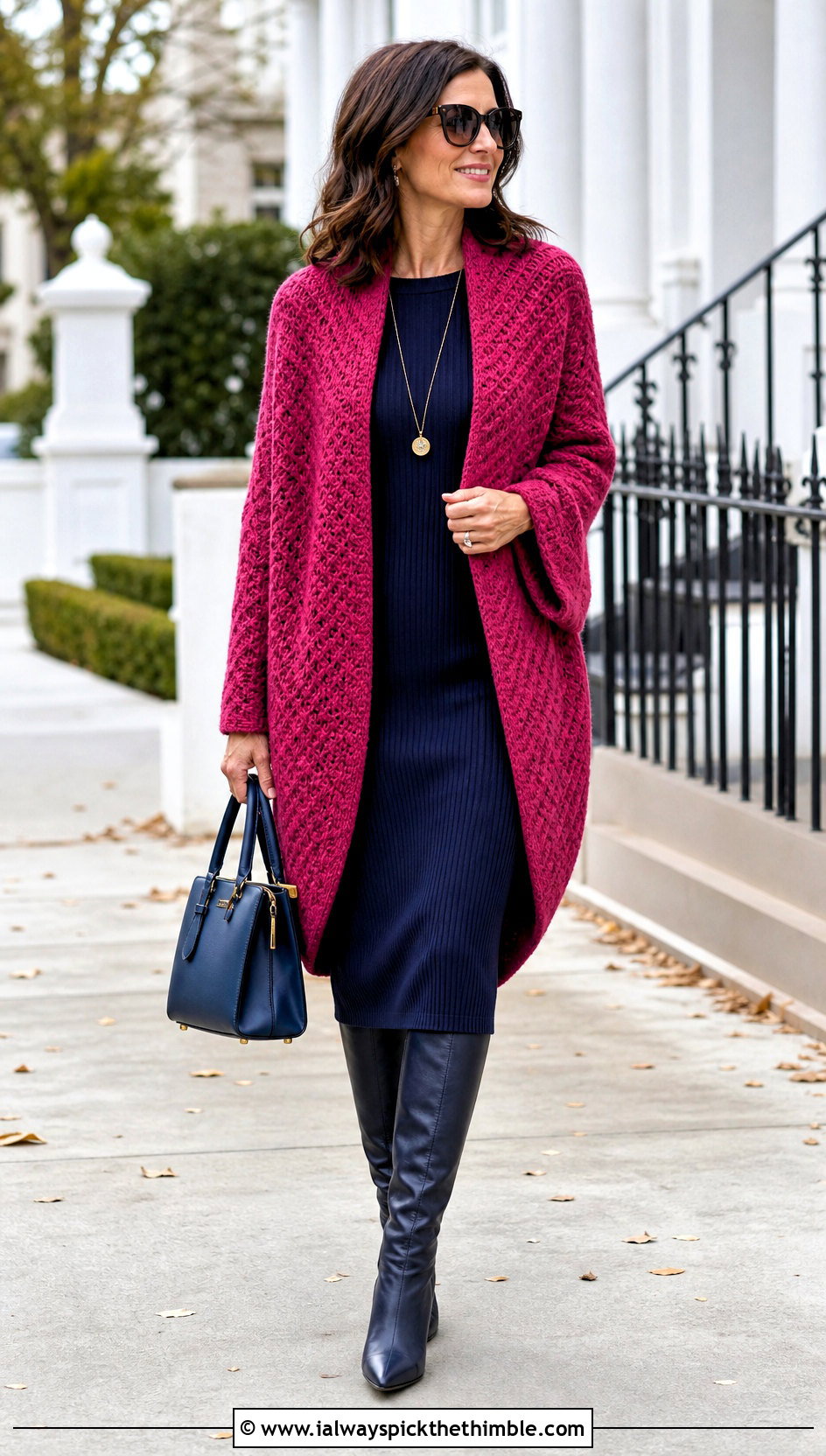 C2C Cocoon Sweater Cardigan With Knit Dress - 20 c2c crochet sweater outfit ideas