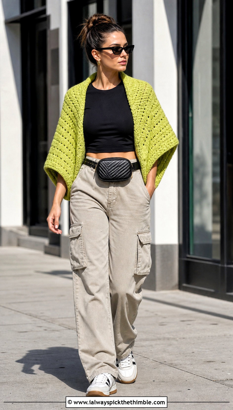 C2C Crochet Cocoon Shrug With Cargo Pants - 20 crochet cocoon shrug outfit ideas
