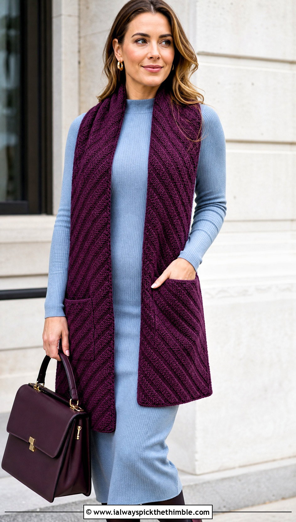 C2C Pocket Scarf With Knit Dress And Loafers - 25 c2c crochet scarf outfit ideas