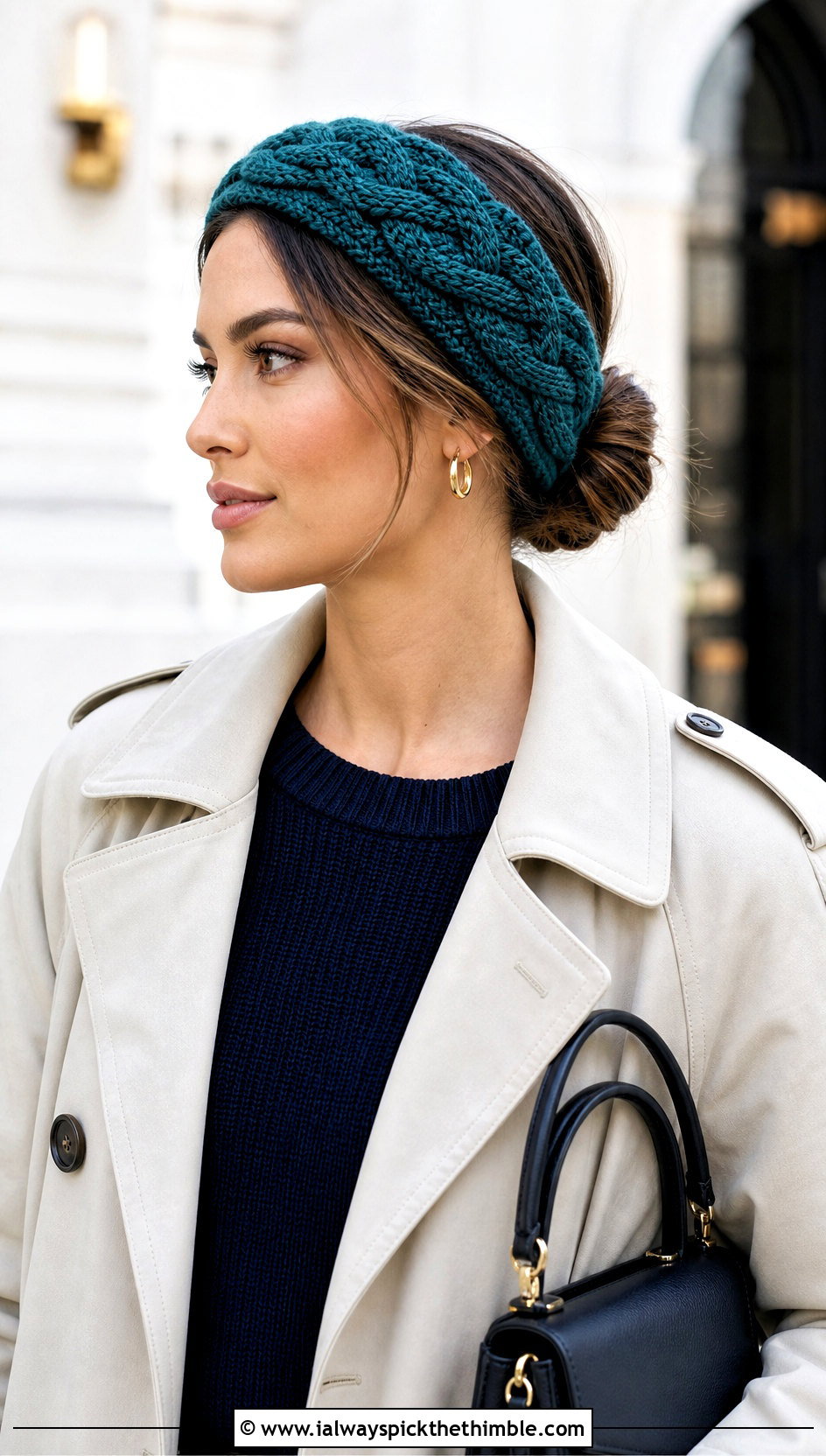 Cable Braid Crochet Headband With Trench Coat And Loafers - 20 Braided Crochet Headband outfit ideas