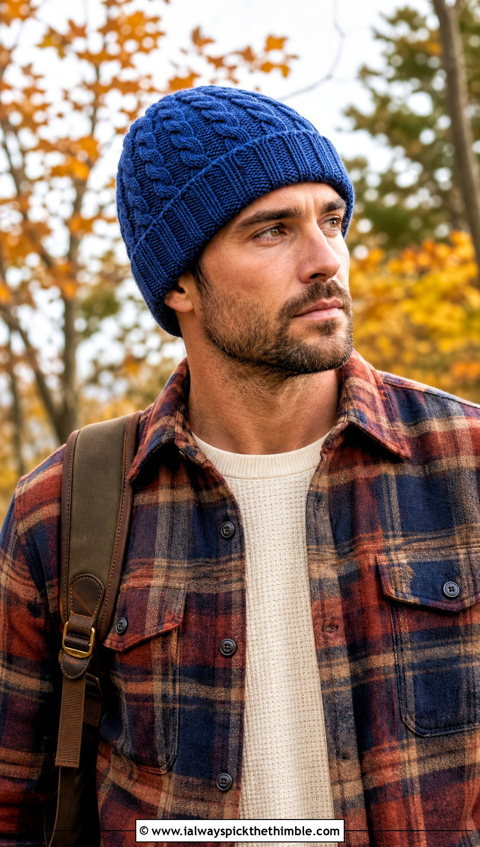 Cable Crochet Beanie With Flannel Overshirt - 20 male crochet hat outfit ideas