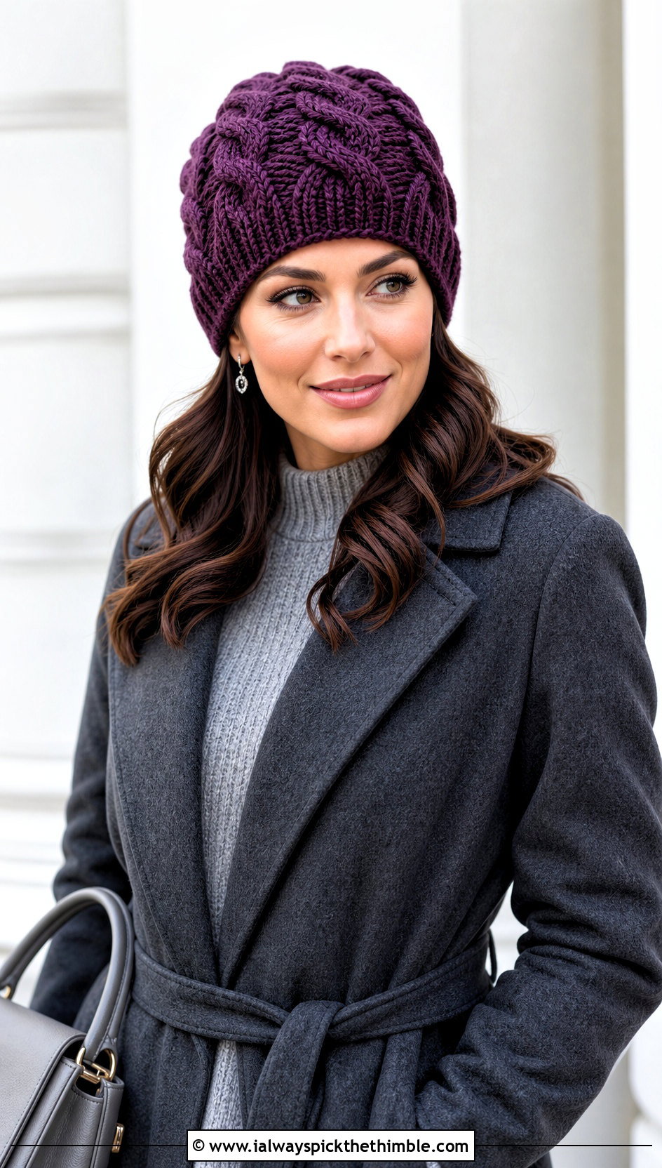 Cable Crochet Beanie With Sweater Dress - 20 winter crochet hats outfit ideas