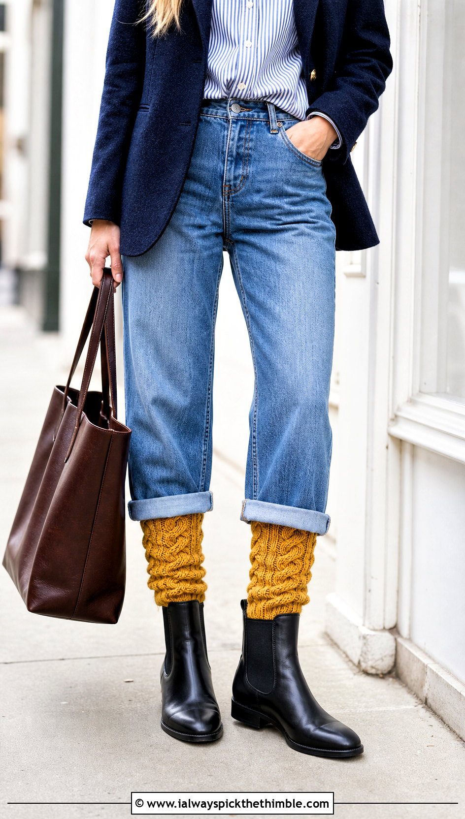 Cable Crochet Boot Cuffs With Straight Jeans And Chelsea Boots - 20 crochet boot cuff outfit ideas