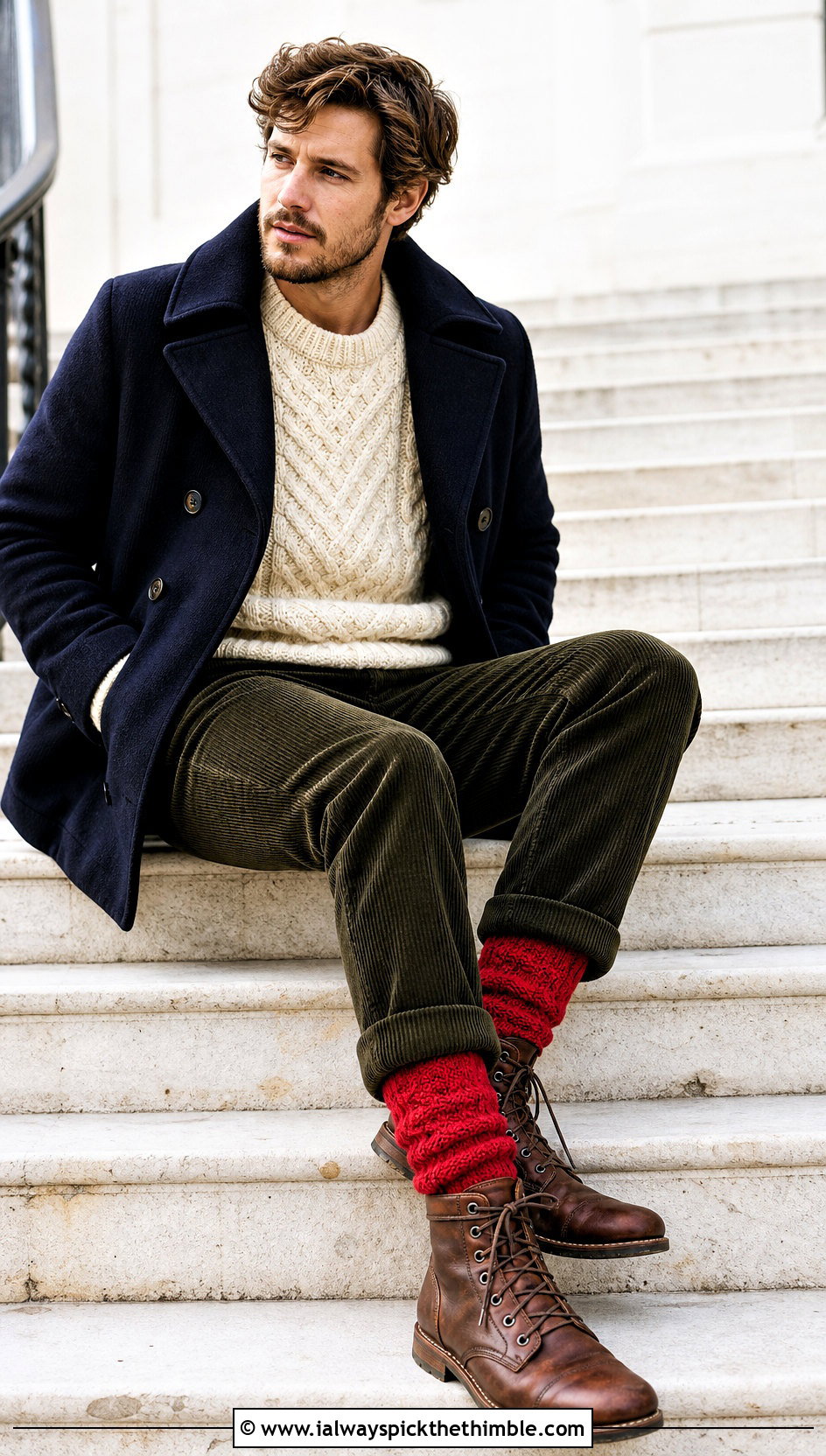 Cable Crochet Boot Socks With Corduroy Trousers - 20 Mens Crochet Socks outfit ideas